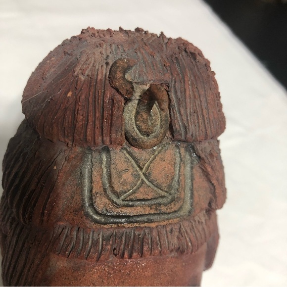 Handcrafted Terracotta Tribal Mask Aztec Clay Head Heavy Sculpture 6x4” Hollow - Picture 5 of 6